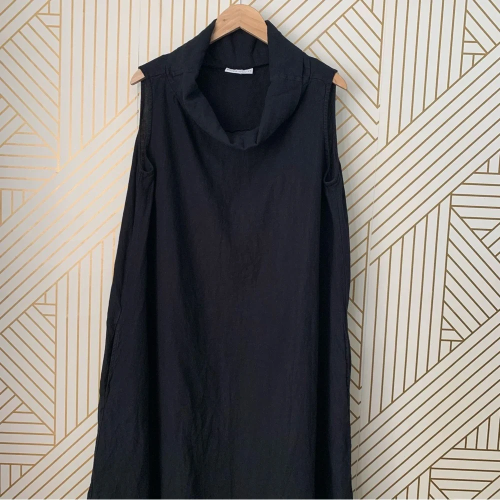 Bryn Walker Henrietta 100% Linen Cowl Neck Lagenlook Sleeveless Dress Pockets M - Picture 3 of 12